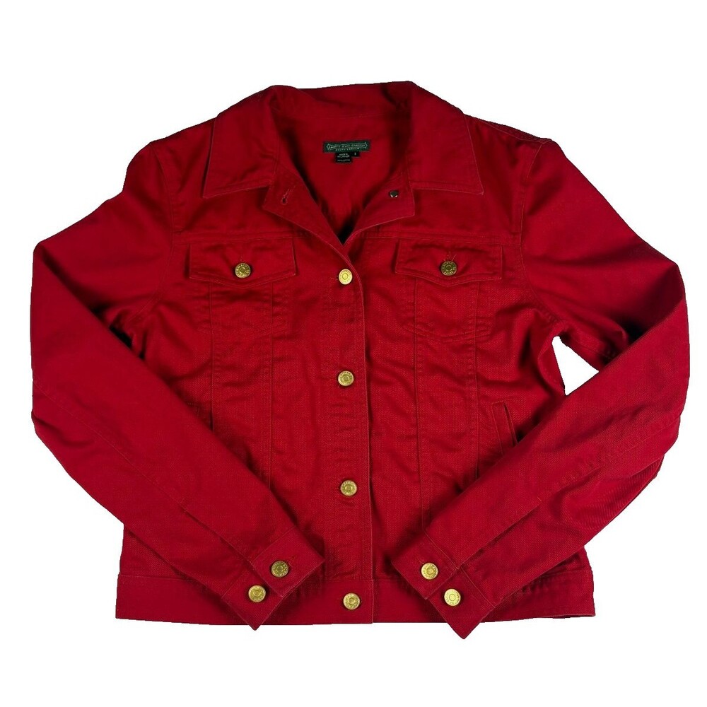 Lauren Jeans Co Ralph Lauren Red Denim Jacket Small 100% Cotton Gold Buttons Y2K